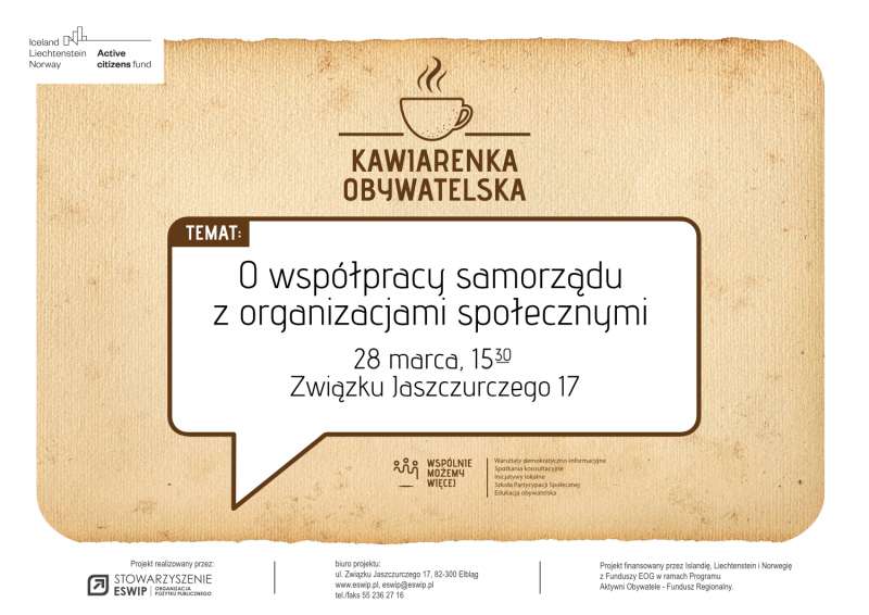 Elbląg. Kawiarenka obywatelska „O współpracy samorządu z organizacjami społecznymi”