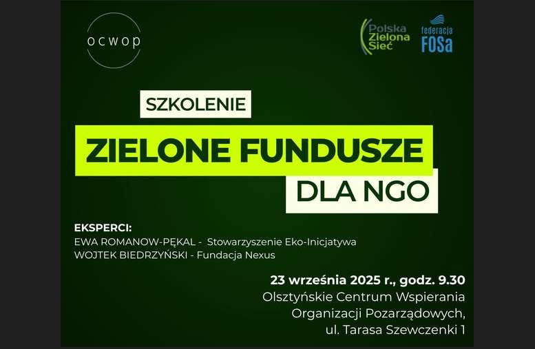 Szkolenie "ZIELONE FUNDUSZE DLA NGO" - 23.09.2025 r.